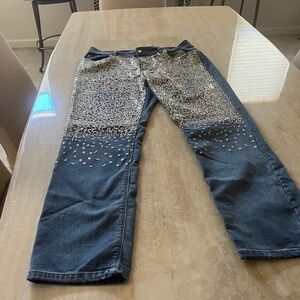 Chico's Denim Straight Leg Jeans with Silver Accents